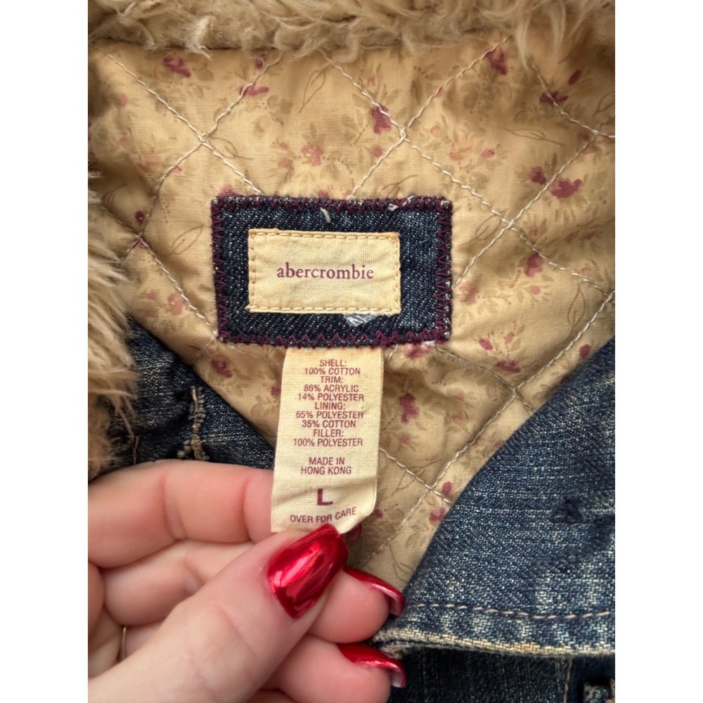 Abercrombie Denim Shearling‎ Collar Quilted Lining Jacket Large Y2K vintage jean - Picture 6 of 11